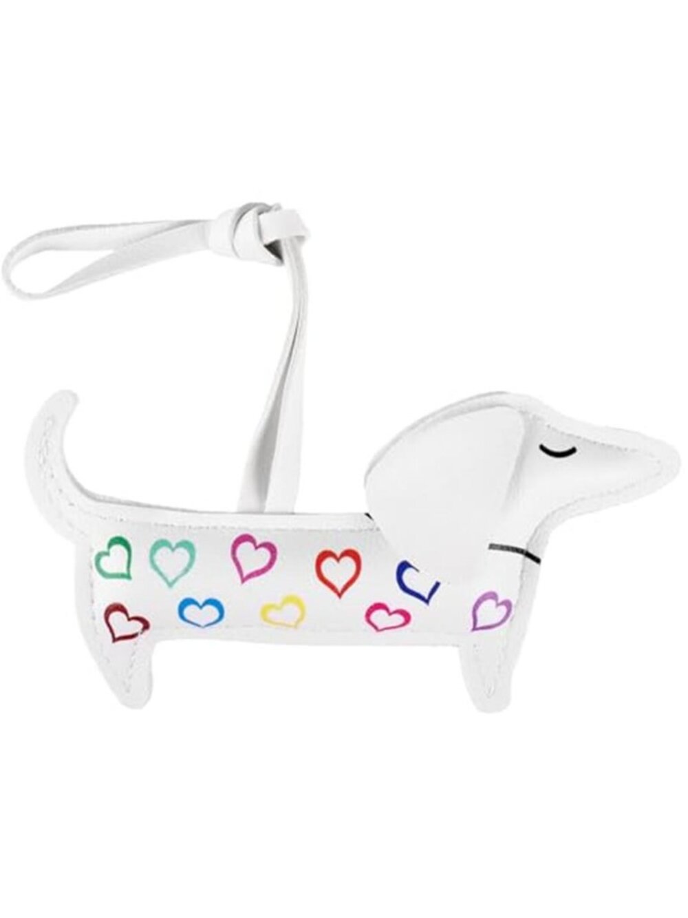 White Dachshund Bag Charm PU Leather Dog Keychain Colorful Heart Purse Charm